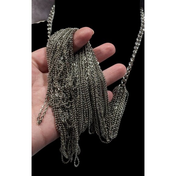 Glam Metal Multilayer Silver Tone Chain Necklace - Picture 8 of 10